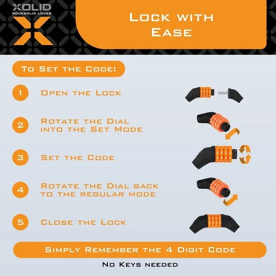 Nieuw π Xolid 12mm / 120cm - Kabelslot - Cijferslot Fietsslot - Eigen Code Instelbaar - Incl. Framehouder - Rose π 6 Nieuw π Xolid 12mm / 120cm - Kabelslot - Cijferslot Fietsslot - Eigen Code Instelbaar - Incl. Framehouder - Rose π - Afbeelding 5