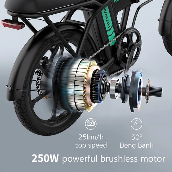 Goedkoop ❤️ HITWAY E Bike Elektrische Fiets Vouwfiets, 36V/8,4Ah Accu, 250W Motor, 25km/u, Tot 35-70km, 16" City EBike Voor Dames En Heren. 😀 6 Goedkoop ❤️ HITWAY E Bike Elektrische Fiets Vouwfiets, 36V/8,4Ah Accu, 250W Motor, 25km/u, Tot 35-70km, 16" City EBike Voor Dames En Heren. 😀 - Afbeelding 4