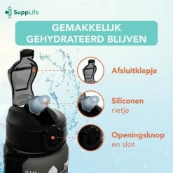 Groothandel 💯 Supplife Bidon - 1 Liter - Met Rietje - BPA Vrij - Zwart - Black Friday 2022 🤩 -MGO Leisure Wear winkel 550x550 385