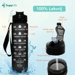 Groothandel 💯 Supplife Bidon - 1 Liter - Met Rietje - BPA Vrij - Zwart - Black Friday 2022 🤩 -MGO Leisure Wear winkel 550x550 386