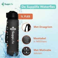 Groothandel 💯 Supplife Bidon - 1 Liter - Met Rietje - BPA Vrij - Zwart - Black Friday 2022 🤩 -MGO Leisure Wear winkel 550x550 387