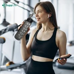 Groothandel 💯 Supplife Bidon - 1 Liter - Met Rietje - BPA Vrij - Zwart - Black Friday 2022 🤩 -MGO Leisure Wear winkel 550x550 388