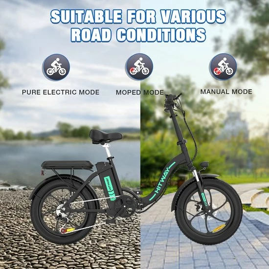 Beste Pirce 😍 HITWAY E-Bike Elektrische Fiets 20 Inch Fat Tire E-Bicycle Vouwfiets, 250 W, 11,2 Ah Accu, Max. Bereik Tot 35-90 Km, Offroad-mountainbike Met Shimano 7-versnellingen, City EBike,Groen Zwart ✨ 4 Beste Pirce 😍 HITWAY E-Bike Elektrische Fiets 20 Inch Fat Tire E-Bicycle Vouwfiets, 250 W, 11,2 Ah Accu, Max. Bereik Tot 35-90 Km, Offroad-mountainbike Met Shimano 7-versnellingen, City EBike,Groen Zwart ✨ - Afbeelding 2