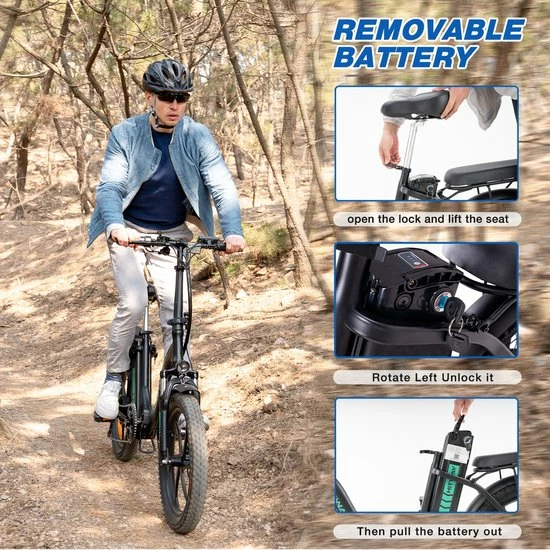 Beste Pirce 😍 HITWAY E-Bike Elektrische Fiets 20 Inch Fat Tire E-Bicycle Vouwfiets, 250 W, 11,2 Ah Accu, Max. Bereik Tot 35-90 Km, Offroad-mountainbike Met Shimano 7-versnellingen, City EBike,Groen Zwart ✨ 5 Beste Pirce 😍 HITWAY E-Bike Elektrische Fiets 20 Inch Fat Tire E-Bicycle Vouwfiets, 250 W, 11,2 Ah Accu, Max. Bereik Tot 35-90 Km, Offroad-mountainbike Met Shimano 7-versnellingen, City EBike,Groen Zwart ✨ - Afbeelding 3