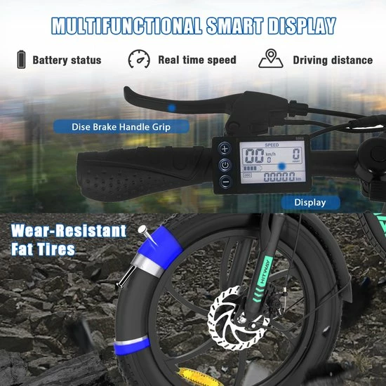 Beste Pirce 😍 HITWAY E-Bike Elektrische Fiets 20 Inch Fat Tire E-Bicycle Vouwfiets, 250 W, 11,2 Ah Accu, Max. Bereik Tot 35-90 Km, Offroad-mountainbike Met Shimano 7-versnellingen, City EBike,Groen Zwart ✨ 8 Beste Pirce 😍 HITWAY E-Bike Elektrische Fiets 20 Inch Fat Tire E-Bicycle Vouwfiets, 250 W, 11,2 Ah Accu, Max. Bereik Tot 35-90 Km, Offroad-mountainbike Met Shimano 7-versnellingen, City EBike,Groen Zwart ✨ - Afbeelding 6