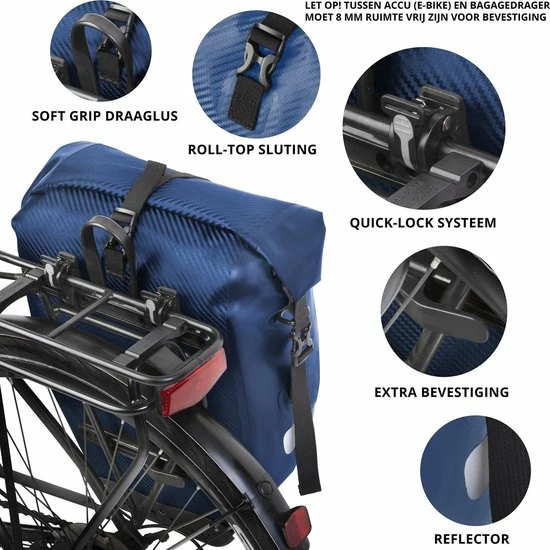 Gloednieuw 😉 Dutch Mountains Enkele Fietstas | Sterke En 100% Waterdichte Fietstas En Schoudertas In 1 | 24 Liter | Blauw ❤️ 9 Gloednieuw 😉 Dutch Mountains Enkele Fietstas | Sterke En 100% Waterdichte Fietstas En Schoudertas In 1 | 24 Liter | Blauw ❤️ - Afbeelding 7