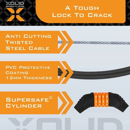 Nieuw π Xolid 12mm / 120cm - Kabelslot - Cijferslot Fietsslot - Eigen Code Instelbaar - Incl. Framehouder - Rose π 5 Nieuw π Xolid 12mm / 120cm - Kabelslot - Cijferslot Fietsslot - Eigen Code Instelbaar - Incl. Framehouder - Rose π - Afbeelding 4