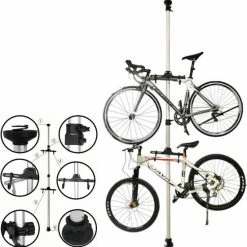 Beste deal ⌛ Merkloos Decopatent PRO Plafond Fiets Ophangsysteem Voor 2 Fietsen - Staand Fietsenrek 2 Fietsen - Fietsenhouder Met Telescoop Opbergstang 🎁