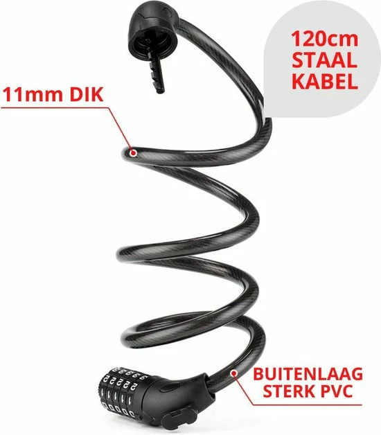 Beste Pirce 😀 Bikeway - Combinatie Kabelslot - Fietsslot - Cijferslot - Anti-kras - Fietsketting - 125cm - Zwart 🤩 6 Beste Pirce 😀 Bikeway - Combinatie Kabelslot - Fietsslot - Cijferslot - Anti-kras - Fietsketting - 125cm - Zwart 🤩 - Afbeelding 4